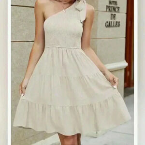 ZESICA Women's Summer Boho One Shoulder Sleeveless Dress-‎ ruffle- Size Small